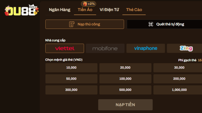 Nạp ví DU88 bằng thẻ cào