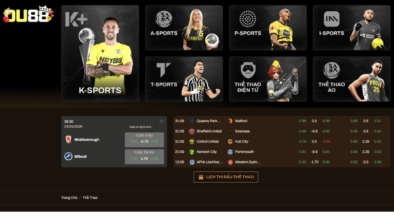 Thể thao DU88 có những sảnh cược nào?